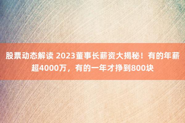 股票动态解读 2023董事长薪资大揭秘！有的年薪超4000万，有的一年才挣到800块