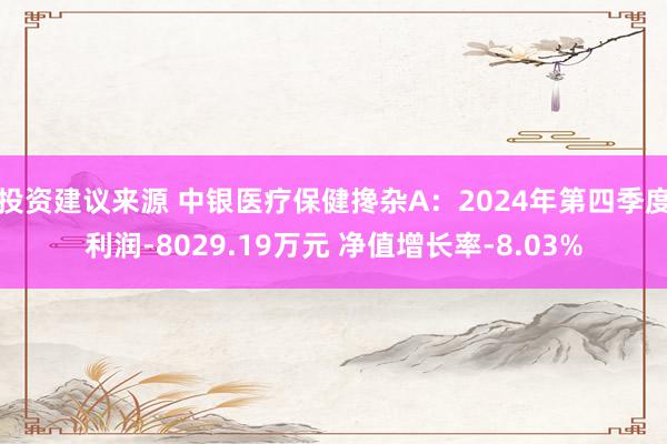 投资建议来源 中银医疗保健搀杂A：2024年第四季度利润-8029.19万元 净值增长率-8.03%