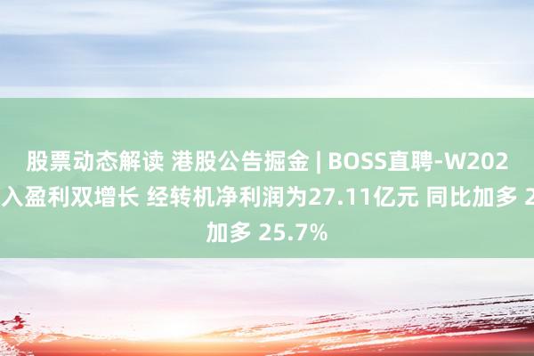 股票动态解读 港股公告掘金 | BOSS直聘-W2024年收入盈利双增长 经转机净利润为27.11亿