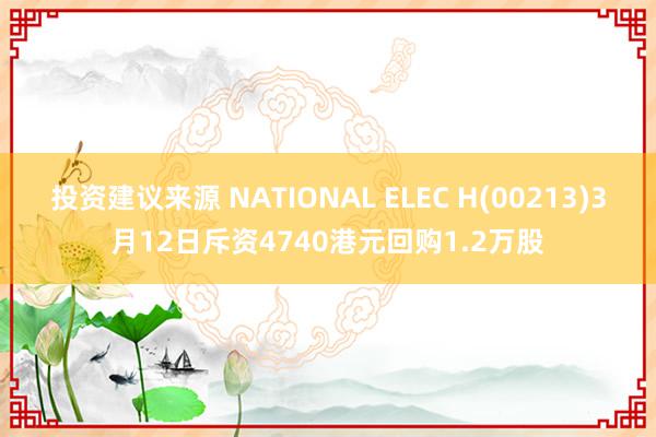 投资建议来源 NATIONAL ELEC H(00213)3月12日斥资4740港元回购1.2万股