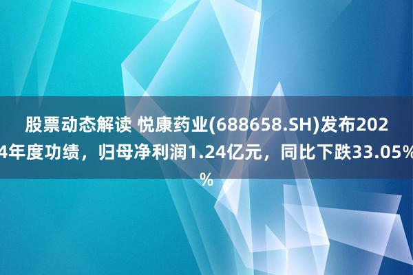 股票动态解读 悦康药业(688658.SH)发布2024年度功绩，归母净利润1.24亿元，同比下跌3