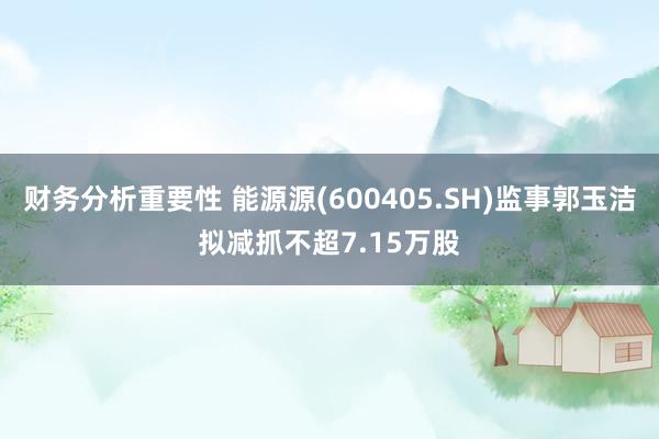 财务分析重要性 能源源(600405.SH)监事郭玉洁拟减抓不超7.15万股